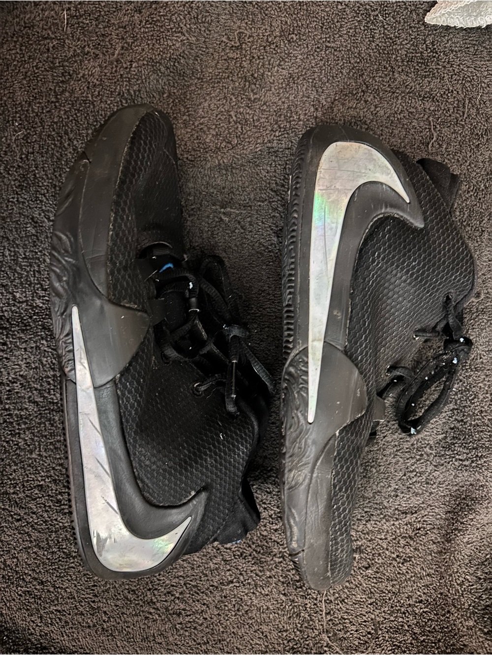 Nike Black ZoomFreak Basketball Shoes with Iridescent Swoosh Accents